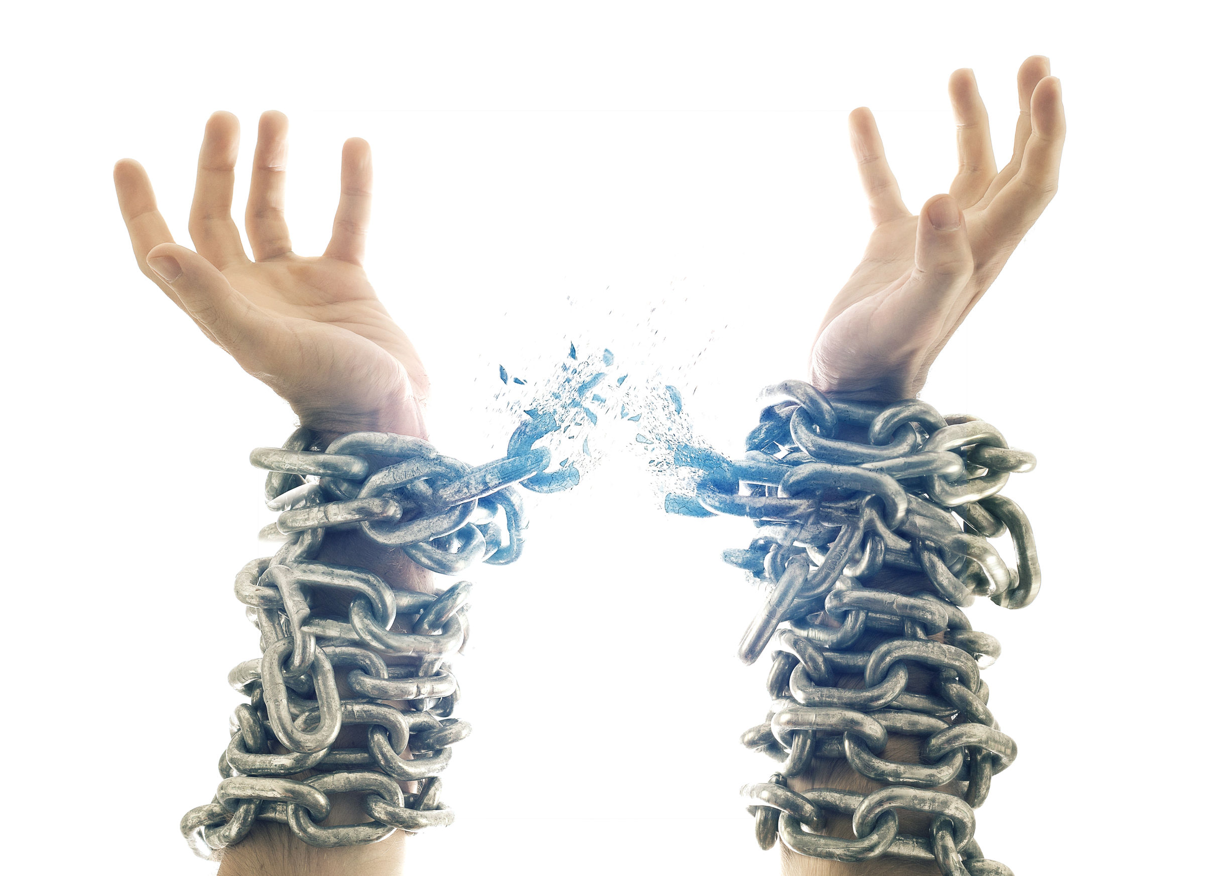 Photo of chains breaking - from article on breaking the chains of poverty - brought to you by the Farming God's Way Ministry of Heaven's Family