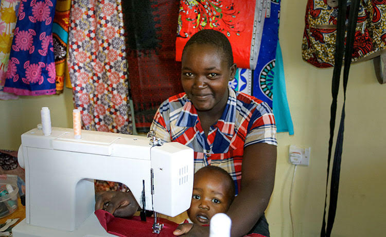 Picture of widow at sewing class in Kenya